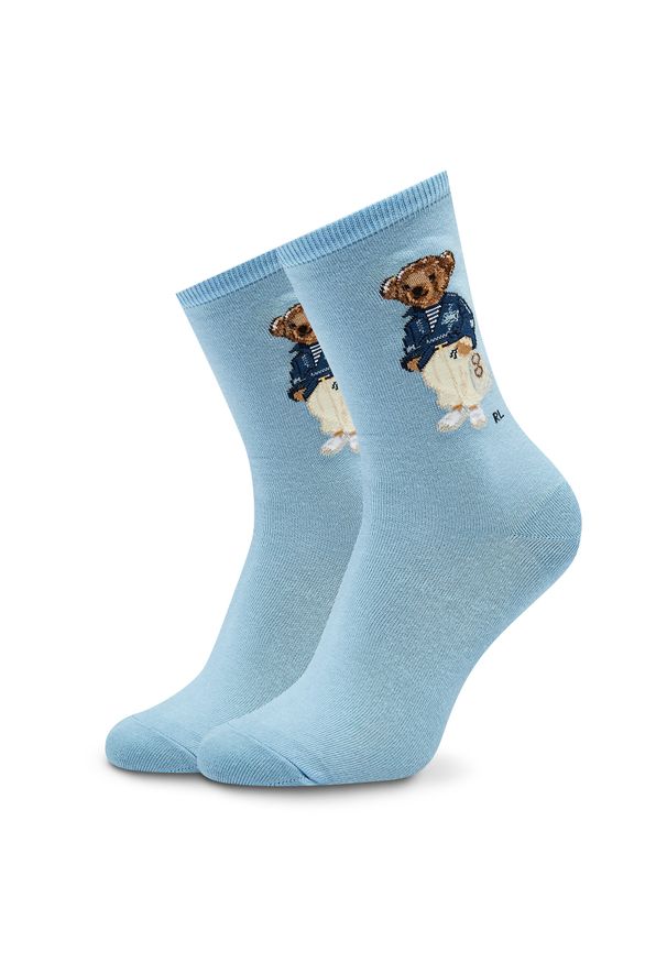 Skarpety wysokie damskie Polo Ralph Lauren 455908174001 Sky Blue. Kolor: niebieski. Materiał: bawełna, materiał