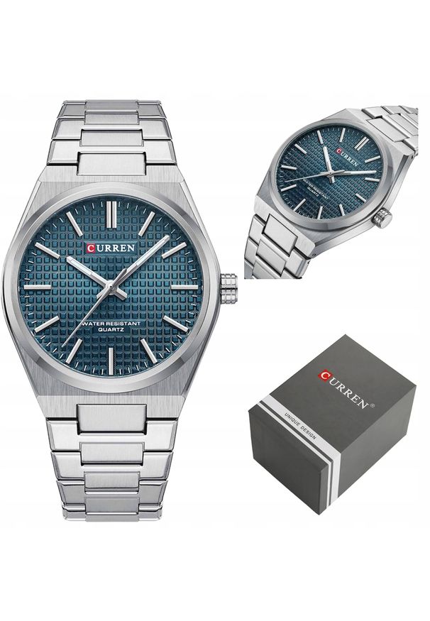 Zegarek Curren ZEGAREK MĘSKI CURREN PRX +BOX +GRAWER stalowy srebrny. Kolor: szary, srebrny, wielokolorowy