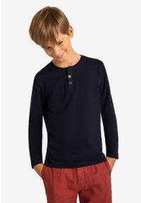 Volcano - Gładka koszulka z długim rękawem dla chłopca, 100% bawełna organiczna L-CASH JUNIOR. Kolor: niebieski. Materiał: bawełna. Długość rękawa: długi rękaw. Długość: długie. Wzór: gładki. Styl: klasyczny