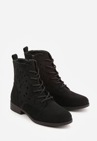 Born2be - Czarne Sznurowane Botki z Ażurową Cholewką Zeliana. Okazja: na co dzień, na randkę. Zapięcie: sznurówki. Kolor: czarny. Materiał: zamsz, jeans. Szerokość cholewki: normalna. Wzór: ażurowy. Styl: casual, klasyczny #5