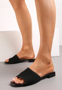 Born2be - Czarne Eleganckie Klapki z Ażurowym Wzorem i Płaskim Obcasem Weller. Kolor: czarny. Materiał: materiał, len. Wzór: ażurowy. Sezon: lato. Obcas: na obcasie. Styl: elegancki. Wysokość obcasa: niski #3