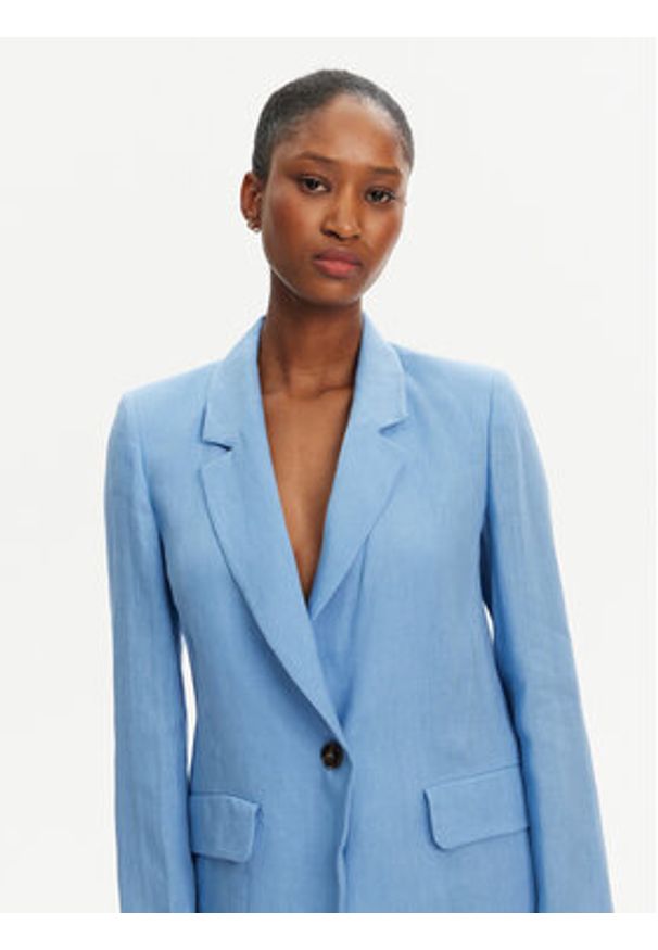 Marella Marynarka Orata 2515041082 Błękitny Regular Fit. Kolor: niebieski. Materiał: len