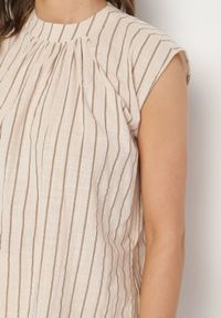 Born2be - Beżowa Bawełniana Bluzka Bez Rękawów z Lnem w Pionowe Paski Talurea. Okazja: na co dzień. Kolor: beżowy. Materiał: len, bawełna. Długość rękawa: bez rękawów. Wzór: paski. Styl: klasyczny, casual, elegancki #3