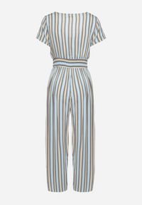 Born2be - Niebieski Wiskozowy Kombinezon z Guzikami przy Dekolcie i Elastyczną Gumką w Talii Tinaleias. Okazja: na co dzień, do pracy. Kolor: niebieski. Materiał: wiskoza. Długość: długie. Wzór: aplikacja. Styl: klasyczny, casual #3