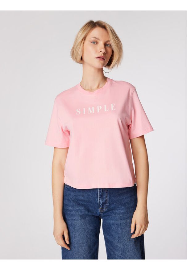 Simple T-Shirt TSD501 Różowy Cropped Fit. Kolor: różowy. Materiał: bawełna