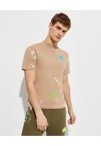 PALM ANGELS - Beżowy t-shirt z nadrukami. Kolor: beżowy. Materiał: bawełna. Wzór: nadruk. Styl: klasyczny #1