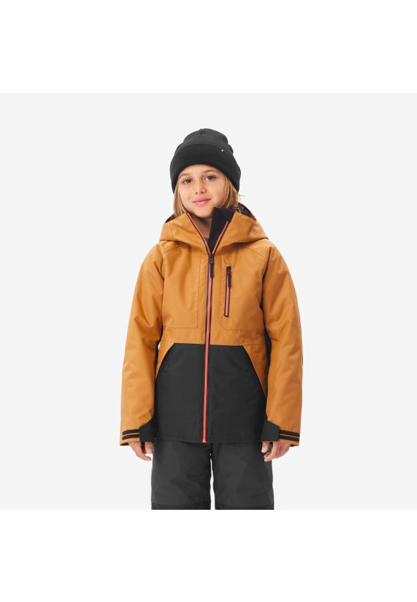 WEDZE - Kurtka snowboardowa dla dzieci Wedze SNB 500 ziprotec. Kolor: czarny, wielokolorowy, brązowy, pomarańczowy. Materiał: materiał, puch. Sezon: zima. Sport: snowboard