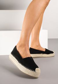 Born2be - Czarne Espadryle na Plecionej Podeszwie z Ozdobnymi Noskami Litherise. Okazja: na co dzień. Kolor: czarny. Materiał: len. Wzór: aplikacja. Sezon: lato. Styl: elegancki, casual #5