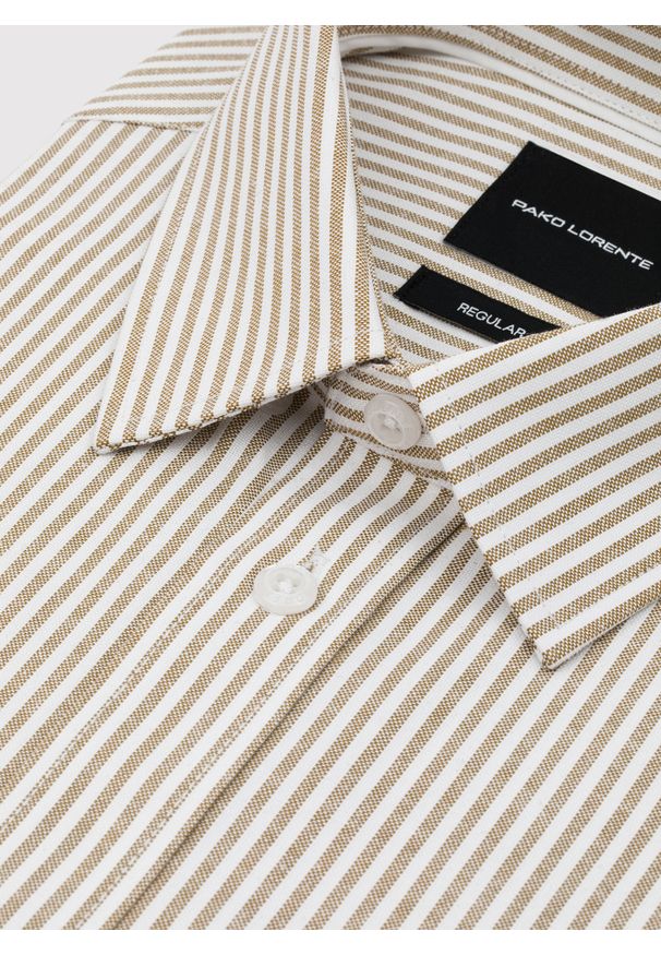 Pako Lorente - PAKO LORENTE - Beżowa koszula męska w paski. Kolor: beżowy. Materiał: poliester, bawełna. Długość: długie. Wzór: paski. Sezon: jesień