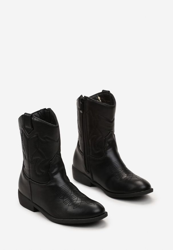 Born2be - Czarne Botki Kowbojki z Przeszyciami Taito. Kolor: czarny