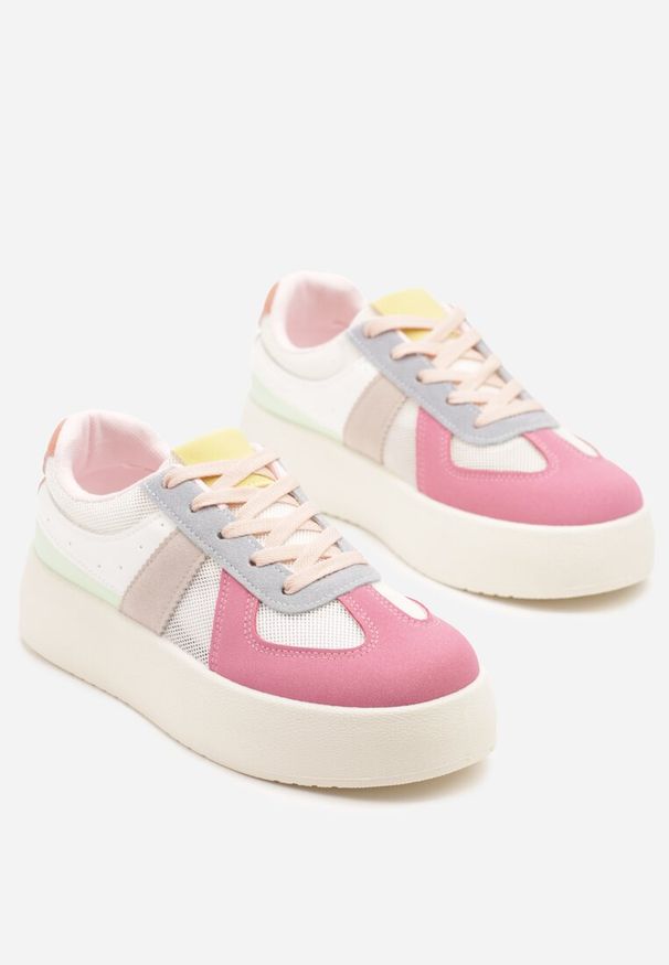 Renee - Różowo-Niebieskie Sneakersy Typu Kultowe Tenisówki na Grubej Podeszwie Nanessa. Kolor: różowy. Materiał: jeans
