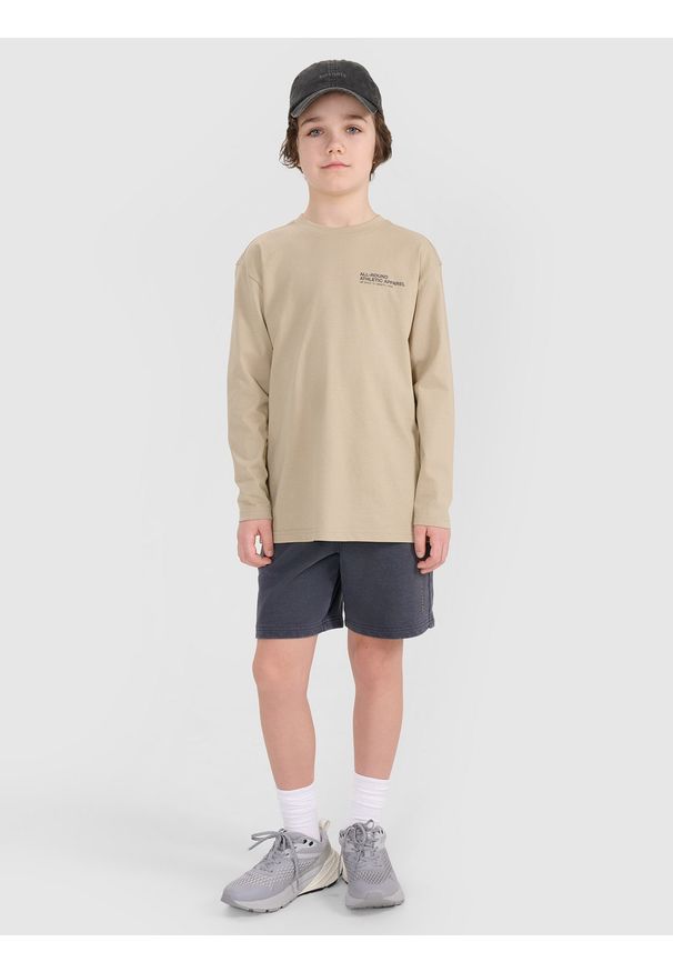 4f - 4F Longsleeve oversize z nadrukiem chłopięcy - beżowy 164 (13-14 lat). Okazja: na co dzień. Kolor: beżowy. Materiał: bawełna, tkanina, jersey. Długość rękawa: długi rękaw. Długość: długie. Wzór: nadruk. Sezon: lato. Styl: klasyczny, elegancki, sportowy, casual
