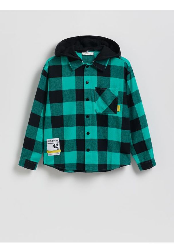 Reserved - Koszula oversize w kratę - zielony. Kolor: zielony. Materiał: tkanina, bawełna