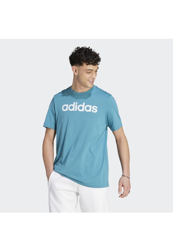 Adidas - Essentials Single Jersey Linear Embroidered Logo Tee. Kolor: niebieski. Materiał: jersey