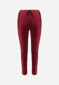 Born2be - Bordowe Spodnie Dresowe Welurowe z Lampasami Montsho. Kolor: czerwony. Materiał: welur, dresówka #4