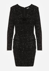 Born2be - Czarna Dopasowana Sukienka Wieczorowa z Lejącym Dekoltem i Cekinami Siwedea. Okazja: na ślub cywilny, na wesele. Kolor: czarny. Materiał: poliester. Długość rękawa: długi rękaw. Wzór: aplikacja. Styl: wizytowy #5