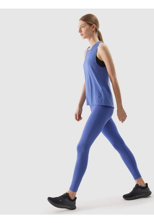 4f - Legginsy treningowe z materiału z recyklingu damskie - granatowe. Kolor: niebieski. Materiał: materiał. Wzór: jednolity, ze splotem, gładki. Sport: joga i pilates, fitness