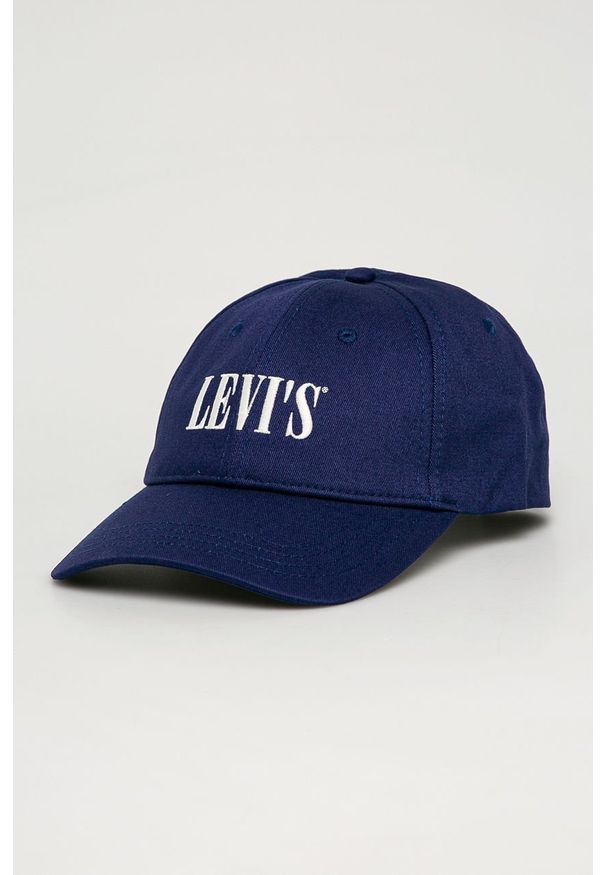 Levi's® - Levi's - Czapka. Kolor: niebieski. Materiał: tkanina, bawełna. Wzór: aplikacja. Styl: biznesowy
