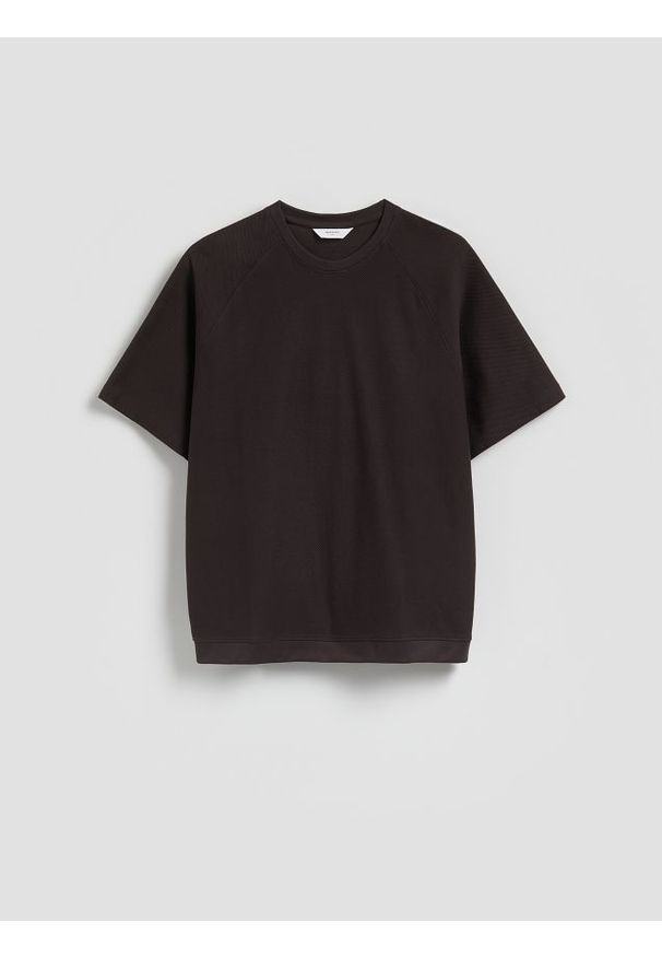 Reserved - T-shirt boxy - ciemnobrązowy. Kolor: brązowy. Materiał: bawełna, dzianina