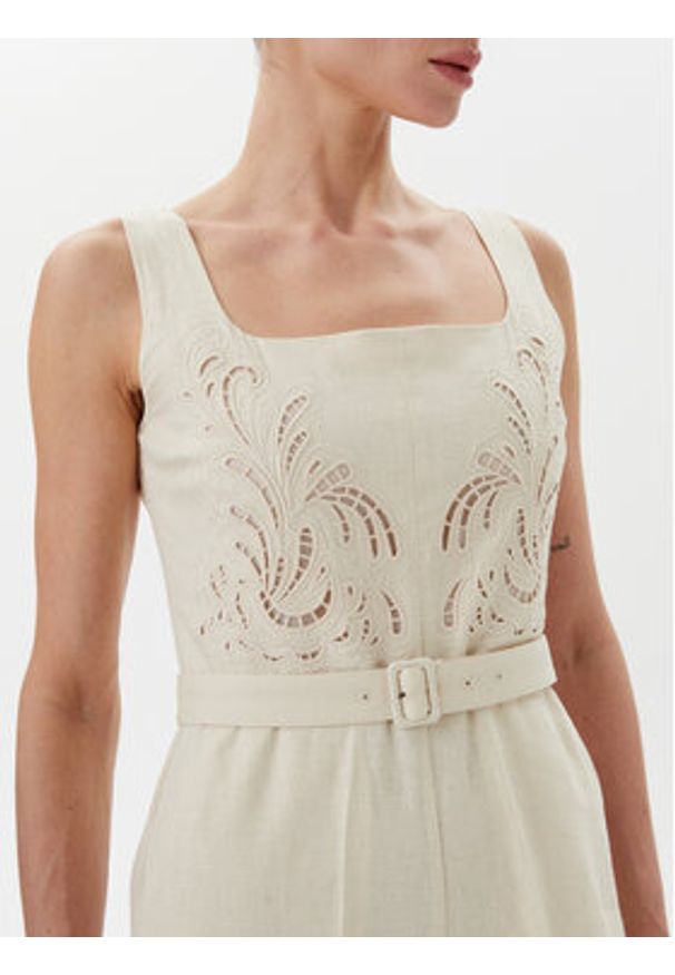 TwinSet - TWINSET Kombinezon 251TP2163 Beżowy Straight Fit. Kolor: beżowy. Materiał: wiskoza, len