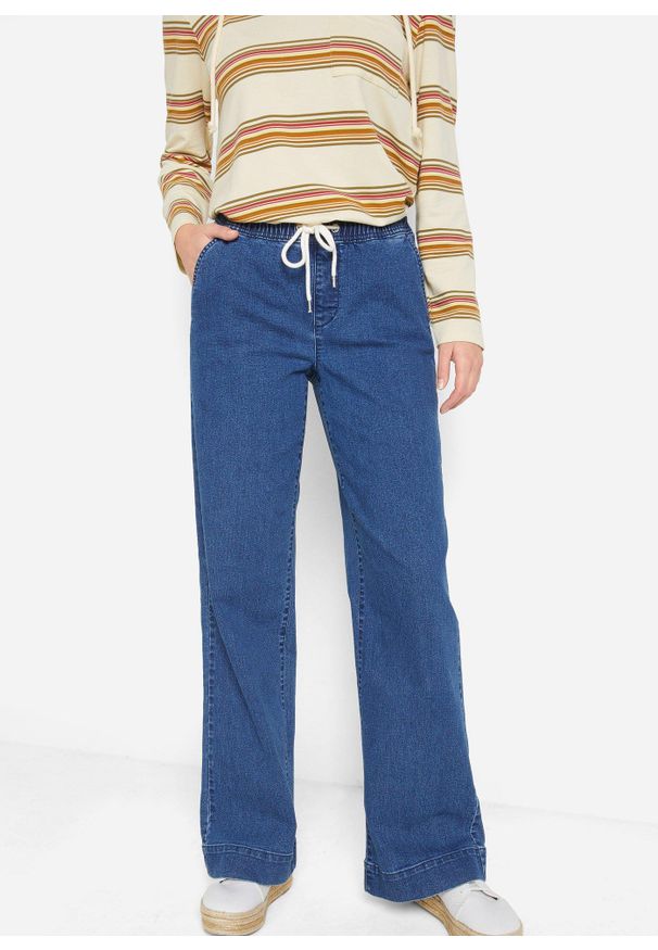 bonprix - Dżinsy ze stretchem wide leg, mid waist. Kolor: niebieski