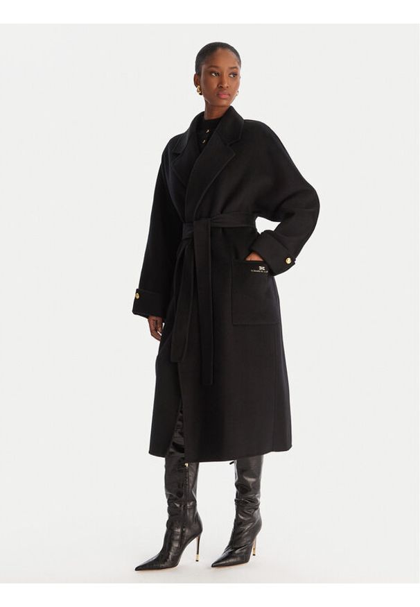 Elisabetta Franchi Płaszcz wełniany CP-68D-56E2-V820 Czarny Regular Fit. Kolor: czarny. Materiał: wełna