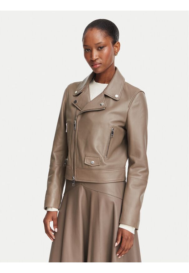 BOSS Kurtka skórzana Sayuri 50548471 Brązowy Regular Fit. Kolor: brązowy. Materiał: skóra