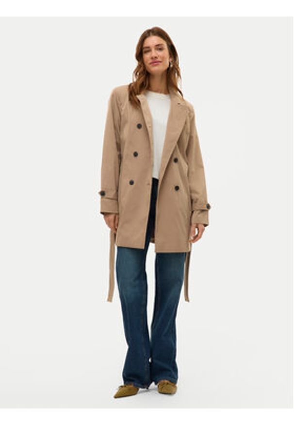 Vero Moda Trencz Chelsea 10329343 Beżowy Regular Fit. Kolor: beżowy. Materiał: syntetyk
