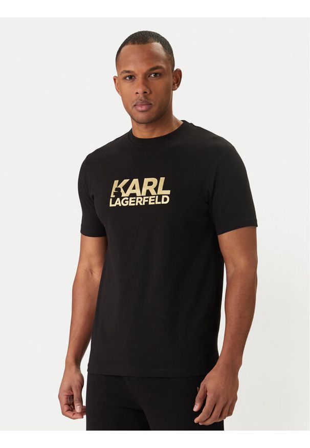 Karl Lagerfeld - KARL LAGERFELD T-Shirt 755780 500235 Czarny Regular Fit. Typ kołnierza: dekolt w karo. Kolor: czarny. Materiał: bawełna