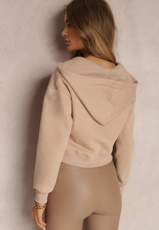 Renee - Beżowa Bluza Zasuwana z Kapturem Bikatu. Typ kołnierza: kaptur. Kolor: beżowy. Materiał: wiskoza, polar, tkanina. Długość: krótkie. Styl: sportowy