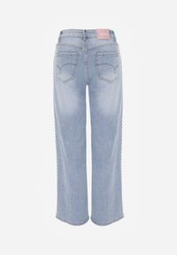 Born2be - Niebieskie Szerokie Jeansy Wysoki Stan z Bawełną Ozdobione Nitami Basithoe. Okazja: na co dzień. Stan: podwyższony. Kolor: niebieski. Wzór: aplikacja. Styl: casual, elegancki, klasyczny #8