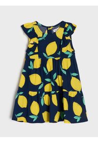 Sinsay - Wiskozowa sukienka w cytryny - granatowy. Kolor: niebieski. Materiał: wiskoza #1