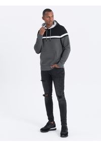 Ombre Clothing - Bluza męska z kapturem trzykolorowa - szara V2 - Rozmiar: L. Typ kołnierza: kaptur. Kolor: szary. Materiał: poliester, bawełna