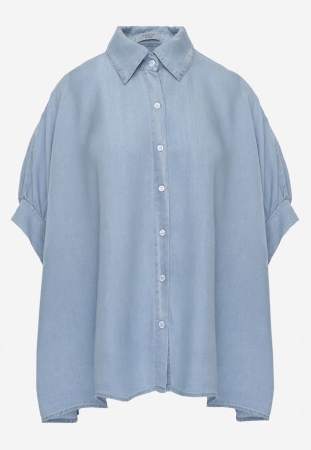 Renee - Jasnoniebieska Oversizowa Koszula z Wiskozą z Nietoperzowymi Rękawami 3/4 Cirithe. Okazja: na co dzień. Kolor: niebieski. Materiał: wiskoza. Wzór: gładki. Sezon: lato. Styl: casual