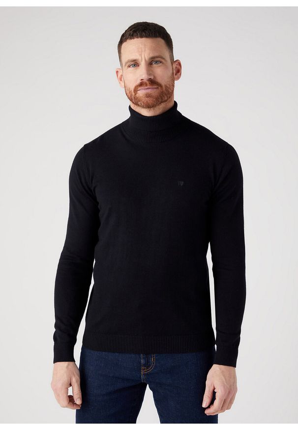 Wrangler - WRANGLER ROLL NECK KNIT MĘSKI SWETER BLACK W8D42P100. Okazja: na co dzień. Materiał: materiał, wełna, bawełna, nylon. Długość rękawa: długi rękaw. Długość: długie. Styl: casual, elegancki