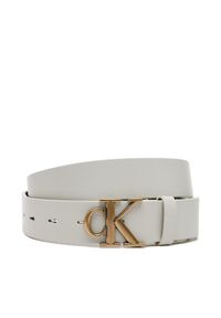 Calvin Klein Jeans Pasek Damski Monogram Placque Buckle 30Mm LV04K7002G Biały. Kolor: biały. Materiał: skóra