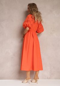 Renee - Pomaraczowa Rozkloszowana Sukienka Maxi z Ażurowymi Wstawkami z Lnem i Bawełną Camya. Kolor: pomarańczowy. Materiał: bawełna, len. Wzór: ażurowy. Długość: maxi #2