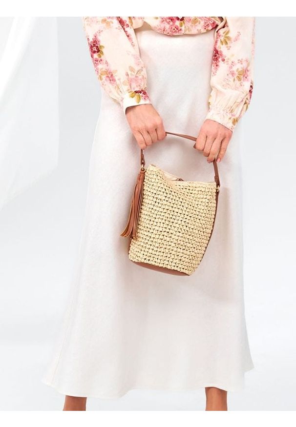 Sinsay - Spódnica midi - kremowy. Kolor: kremowy. Materiał: len, materiał