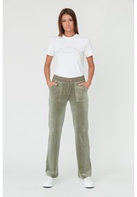 Juicy Couture - JUICY COUTURE Zielone damskie spodnie Del Ray, Rozmiar S. Kolor: zielony. Materiał: poliester, welur. Wzór: haft