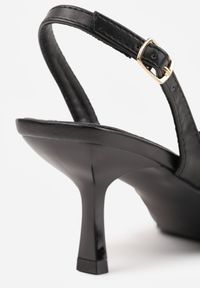 Renee - Czarne Szpilki Slingback Ozdobione z Przodu Kokardą Urea. Zapięcie: sprzączka. Kolor: czarny. Wzór: aplikacja. Obcas: na szpilce. Styl: elegancki, wizytowy #4