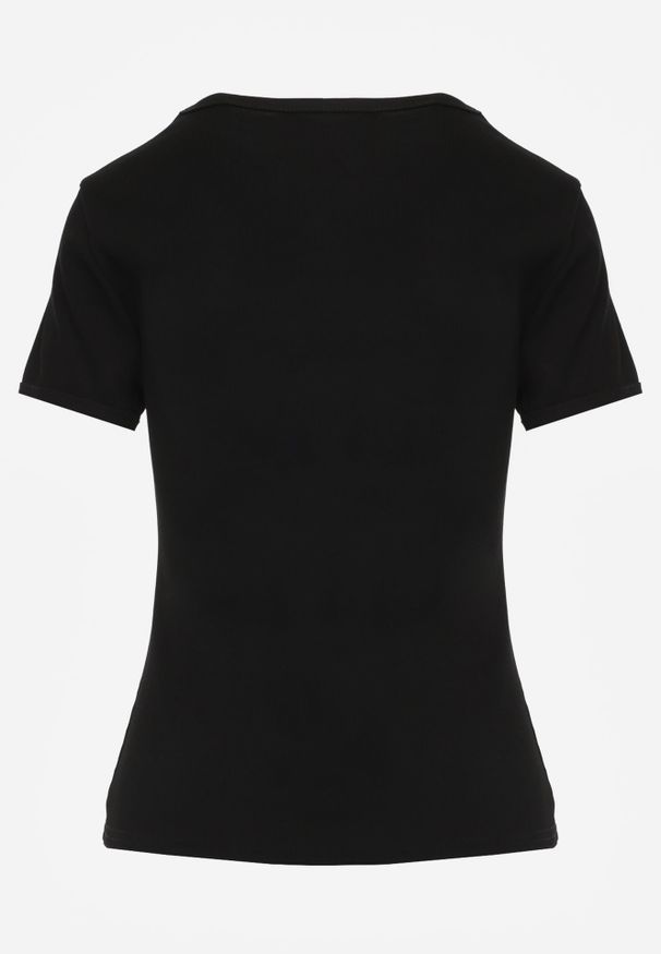 Renee - Czarny Bawełniany T-shirt o Dopasowanym Kroju z Prążkowanego Materiału Lailya. Kolor: czarny. Materiał: bawełna, prążkowany, materiał. Styl: elegancki