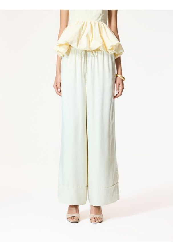 Reserved - Spodnie wide leg z wiskozą - złamana biel. Materiał: wiskoza