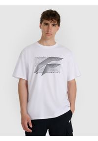 4f - 4F T-shirt regular z nadrukiem męski - biały M. Okazja: na co dzień. Kolor: biały. Materiał: materiał, bawełna. Wzór: nadruk. Styl: casual