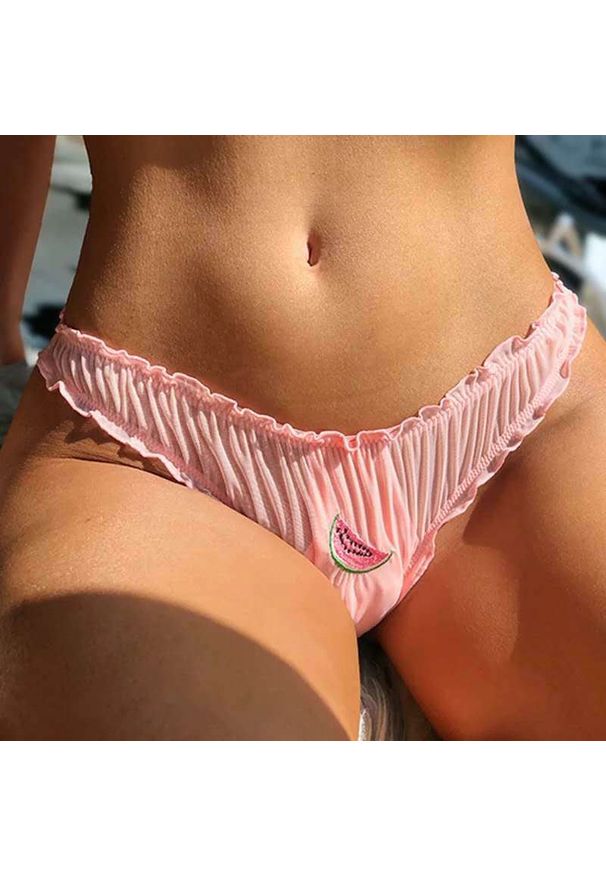 Intica - Figi z haftem owocowym z delikatnego materiału Anjana. Kolor: czerwony. Materiał: materiał. Wzór: haft