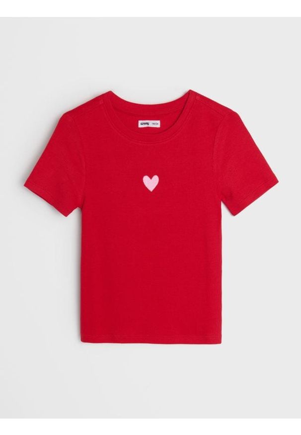 Sinsay - Koszulka z krótkim rękawem - czerwony. Kolor: czerwony. Długość rękawa: krótki rękaw. Długość: krótkie