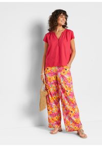 bonprix - Spodnie palazzo z dżerseju, z miękkiej mieszanki wiskozy. Kolor: różowy. Materiał: jersey, wiskoza. Wzór: nadruk #2
