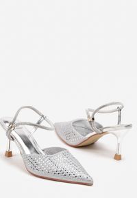 Renee - Srebrne Sandały Slingback na Szpilce ze Szpiczastym Noskiem z Cyrkoniami Dimena. Okazja: na co dzień. Nosek buta: szpiczasty. Kolor: srebrny. Materiał: jeans. Obcas: na szpilce. Styl: wizytowy, casual #5