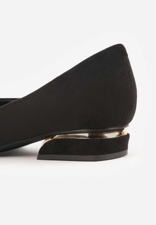 Renee - Czarne Czółenka Balerinki Vices z Noskiem w Szpic i Skórzaną Wkładką Falennea. Okazja: na co dzień. Nosek buta: szpiczasty. Kolor: czarny. Materiał: skóra. Wzór: aplikacja. Obcas: na obcasie. Styl: casual, klasyczny, elegancki. Wysokość obcasa: niski