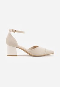 Born2be - Beżowe Strukturalne Czółenka VICES na Słupku z Paskiem wokół Kostki Kallimei. Okazja: na co dzień, na spotkanie biznesowe. Zapięcie: pasek. Kolor: beżowy. Materiał: jeans. Obcas: na słupku. Styl: casual, biznesowy, elegancki #3