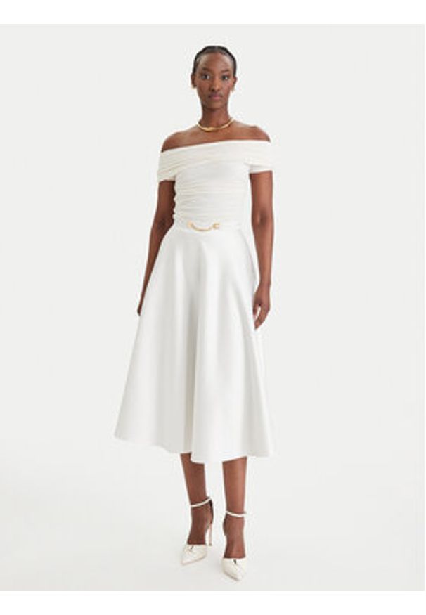 Elisabetta Franchi Spódnica midi GO-156-61E2-V320 Biały Regular Fit. Kolor: biały. Materiał: syntetyk